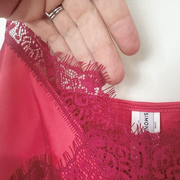 Simone Perele Satin Secrets Chemise Slip Dress Nightgown NEW Pink Lace Sz 8 - Picture 9 of 14